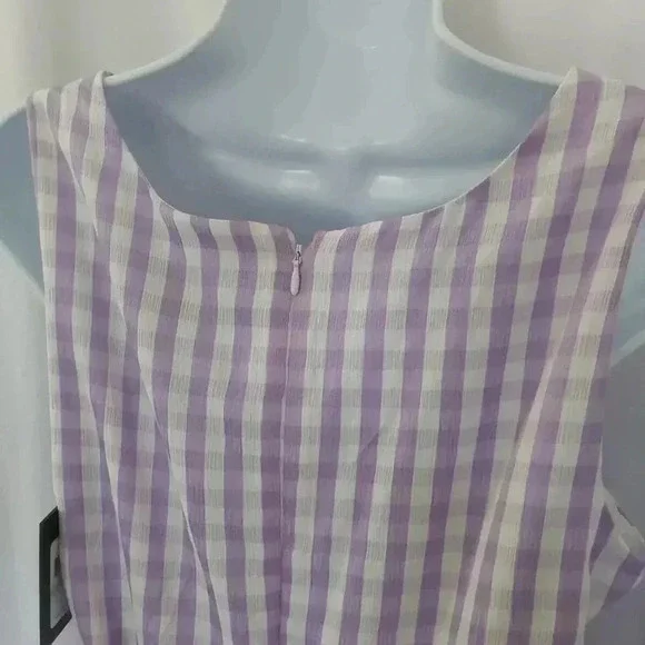 DKNY Lavender/White  Check Sleeveless Scoop Neck Dress - Picture 7 of 9